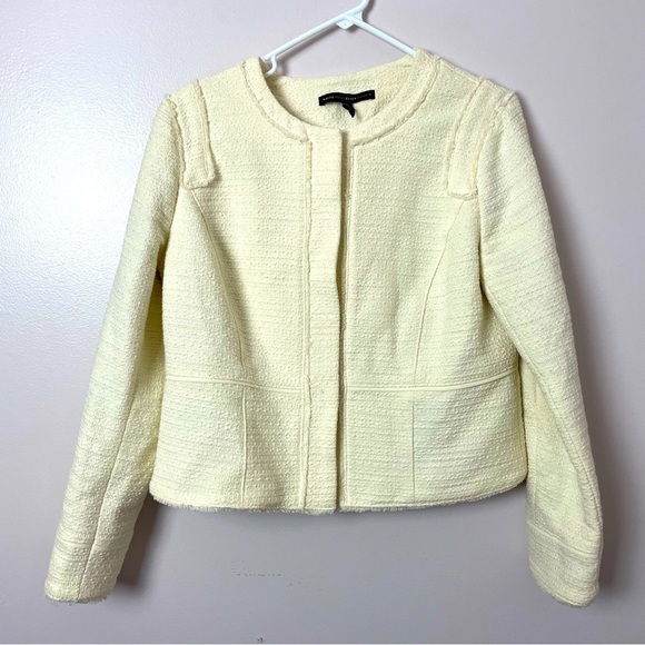 White House Black Market Blazer – Cream, Fringed Hem, Snap Closure – Size 10 - Picture 1 of 9
